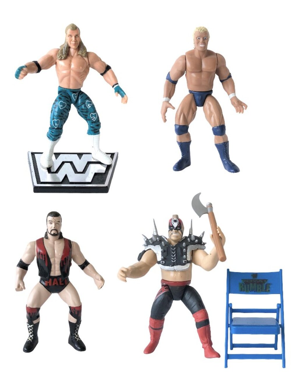4 Vtg 90s WWE Wrestling Figures Psycho Sid Shawn Michaels Animal Scott Hall Toys